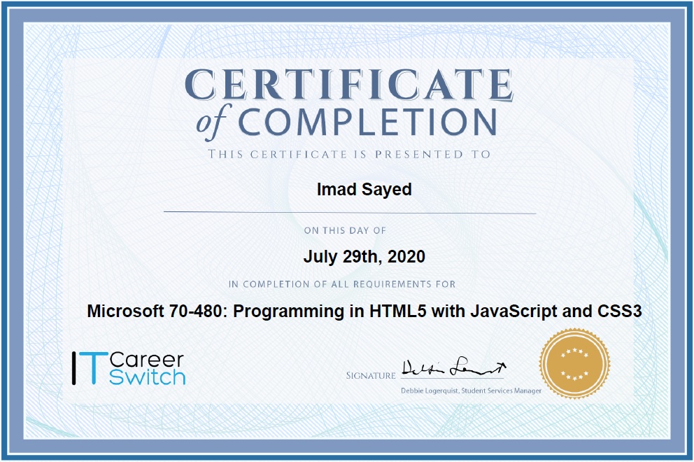 HTML and CSS Certificate, 2020,from IT Career Switch