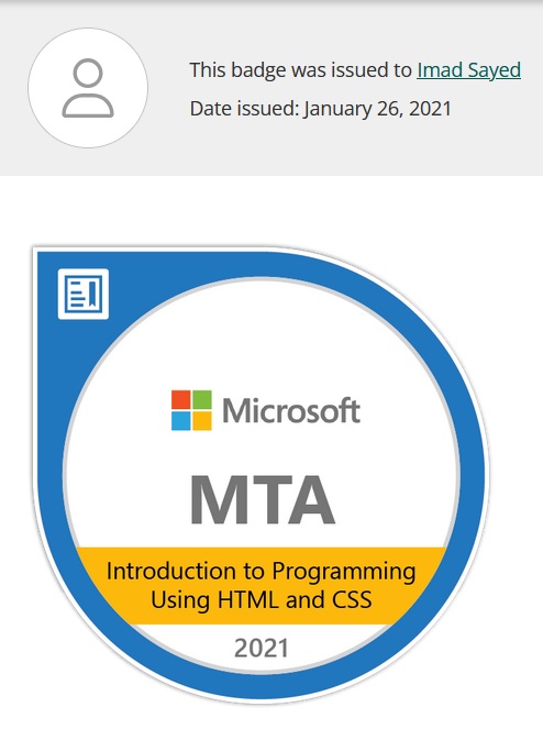 Microsoft HTML and CSS certificate 2021